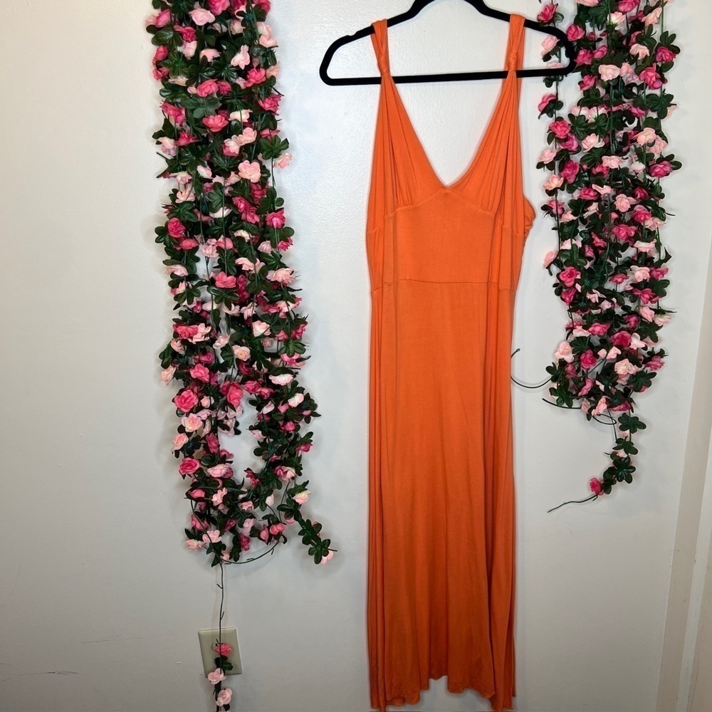 Spiegel Orange Spaghetti Strap V-Neck Dress Women’s Large Bodycon Party Bright